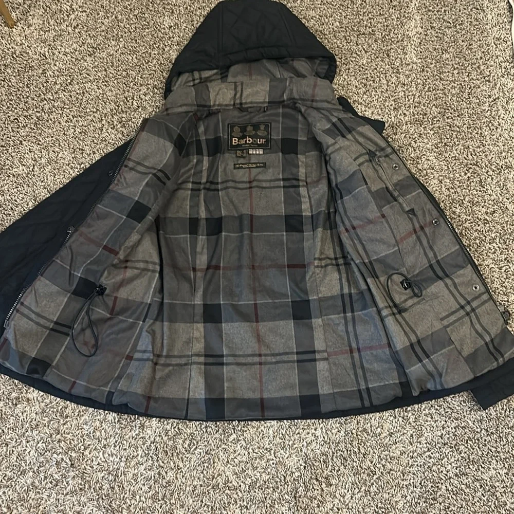 Barbour Black Quilted Jacket Winter Tartan Women’s Size 6 - Picture 10 of 14